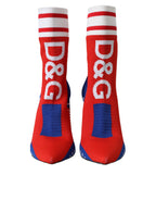 Rote blaue Stretch-Socken-Stiefel Logo-Schuhe