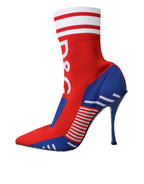 Rote blaue Stretch-Socken-Stiefel Logo-Schuhe