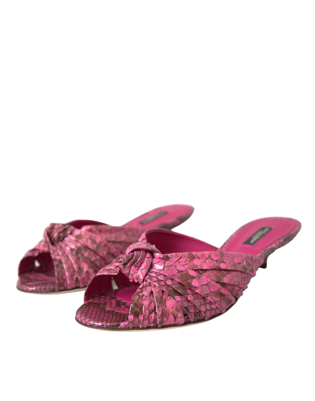 Pinke exotische Leder Kitten Heel Pantoletten