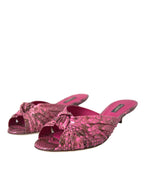 Pinke exotische Leder Kitten Heel Pantoletten