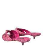 Pinke exotische Leder Kitten Heel Pantoletten