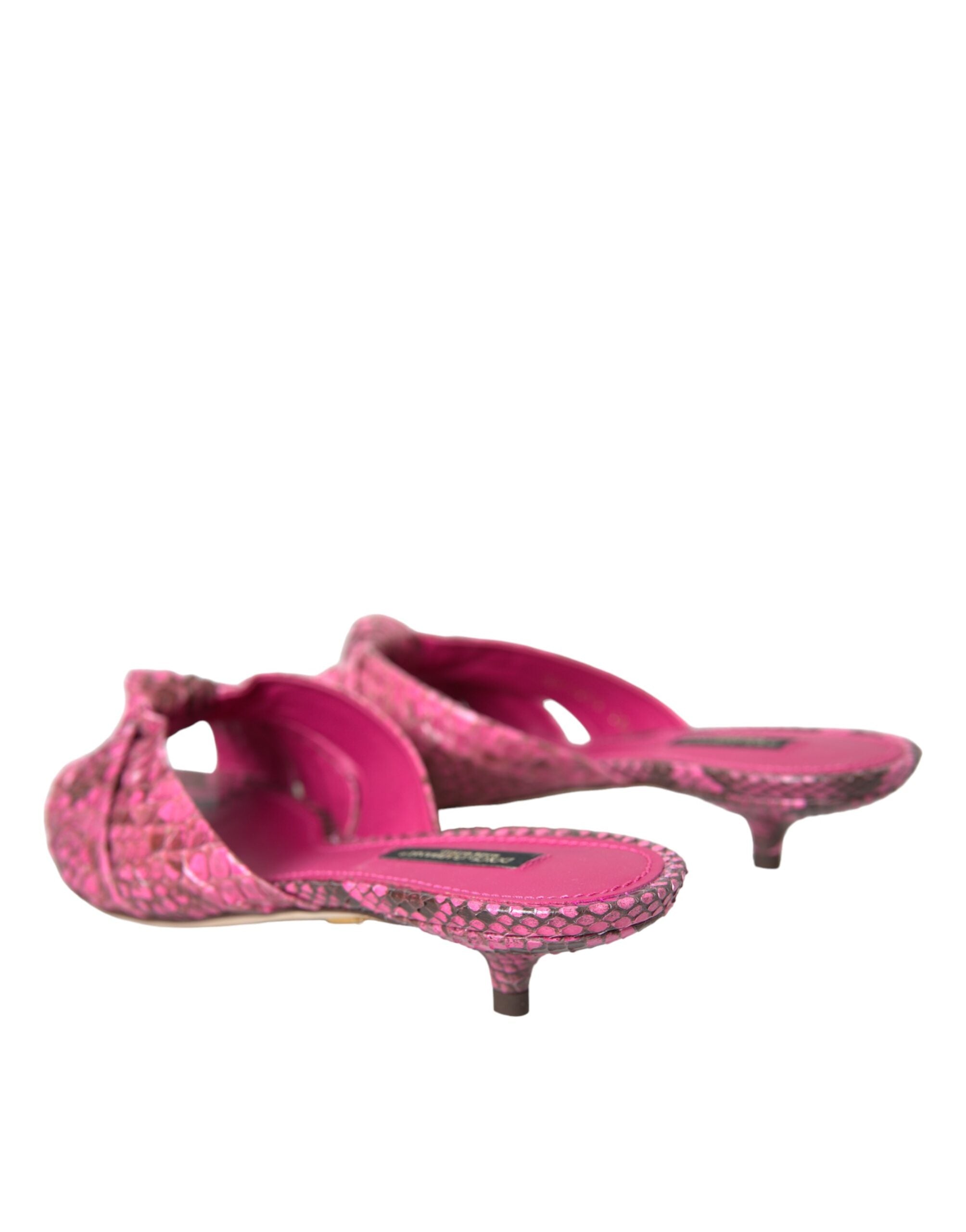Pinke exotische Leder Kitten Heel Pantoletten