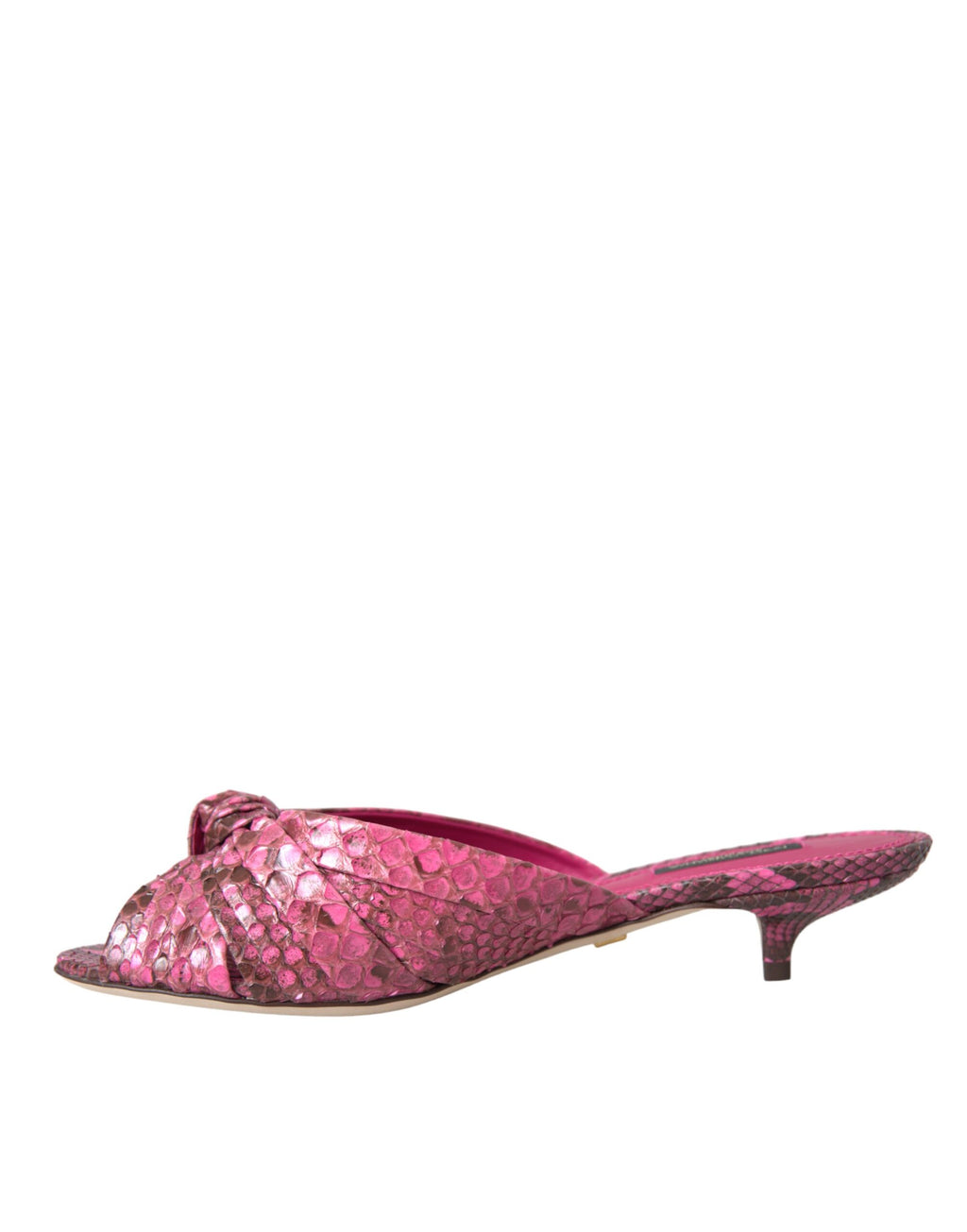 Pinke exotische Leder Kitten Heel Pantoletten
