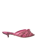 Pinke exotische Leder Kitten Heel Pantoletten