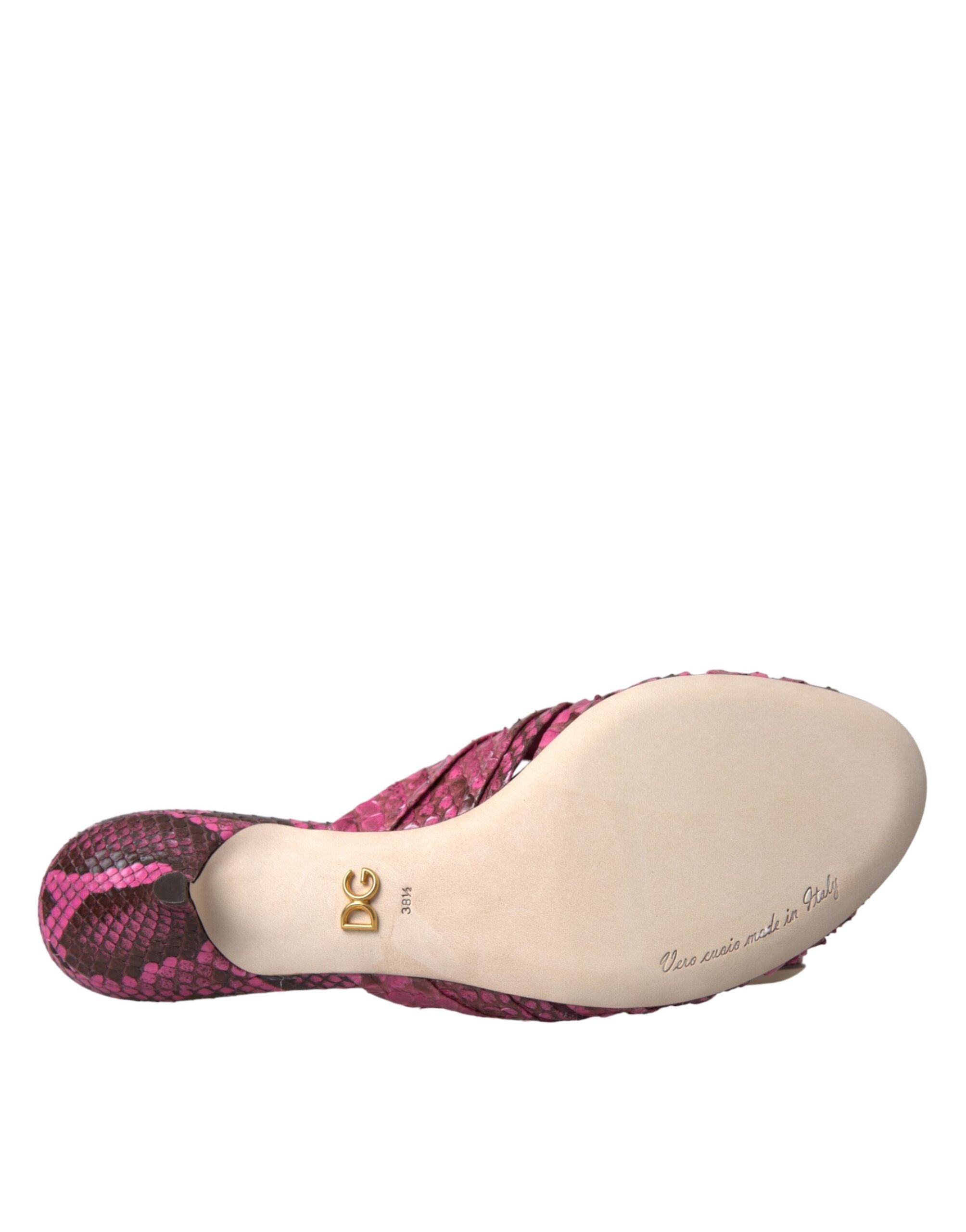 Pinke exotische Leder Kitten Heel Pantoletten