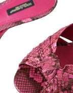 Pinke exotische Leder Kitten Heel Pantoletten