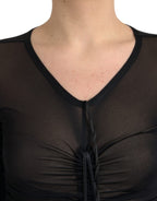 Schwarzes transparentes enges Etuikleid Midi