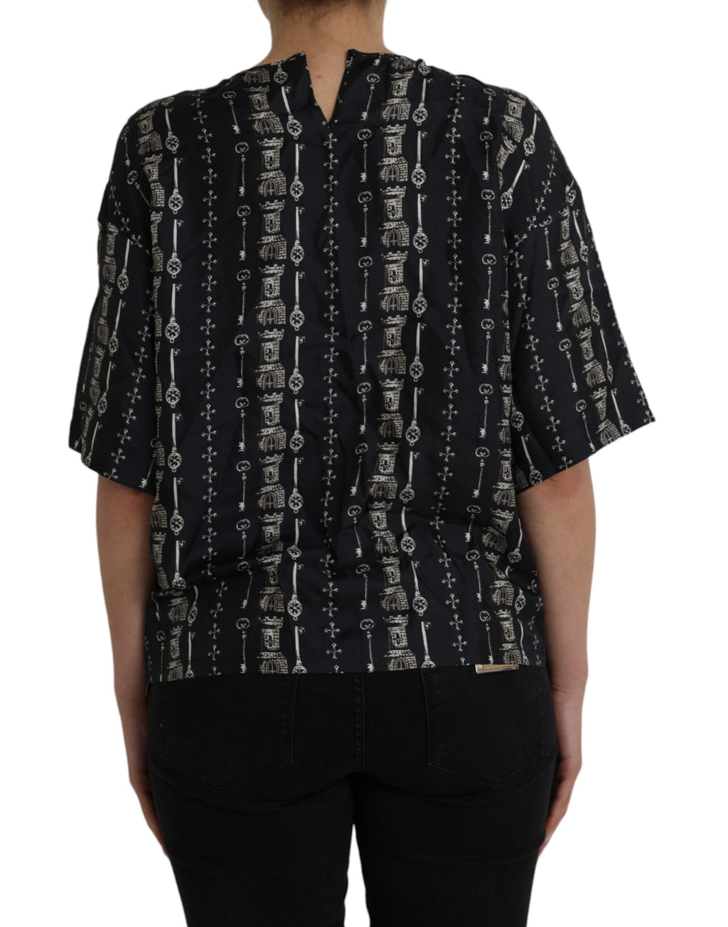 Bluse T-Shirt aus Seide mit Schloss-Print „Black Key“