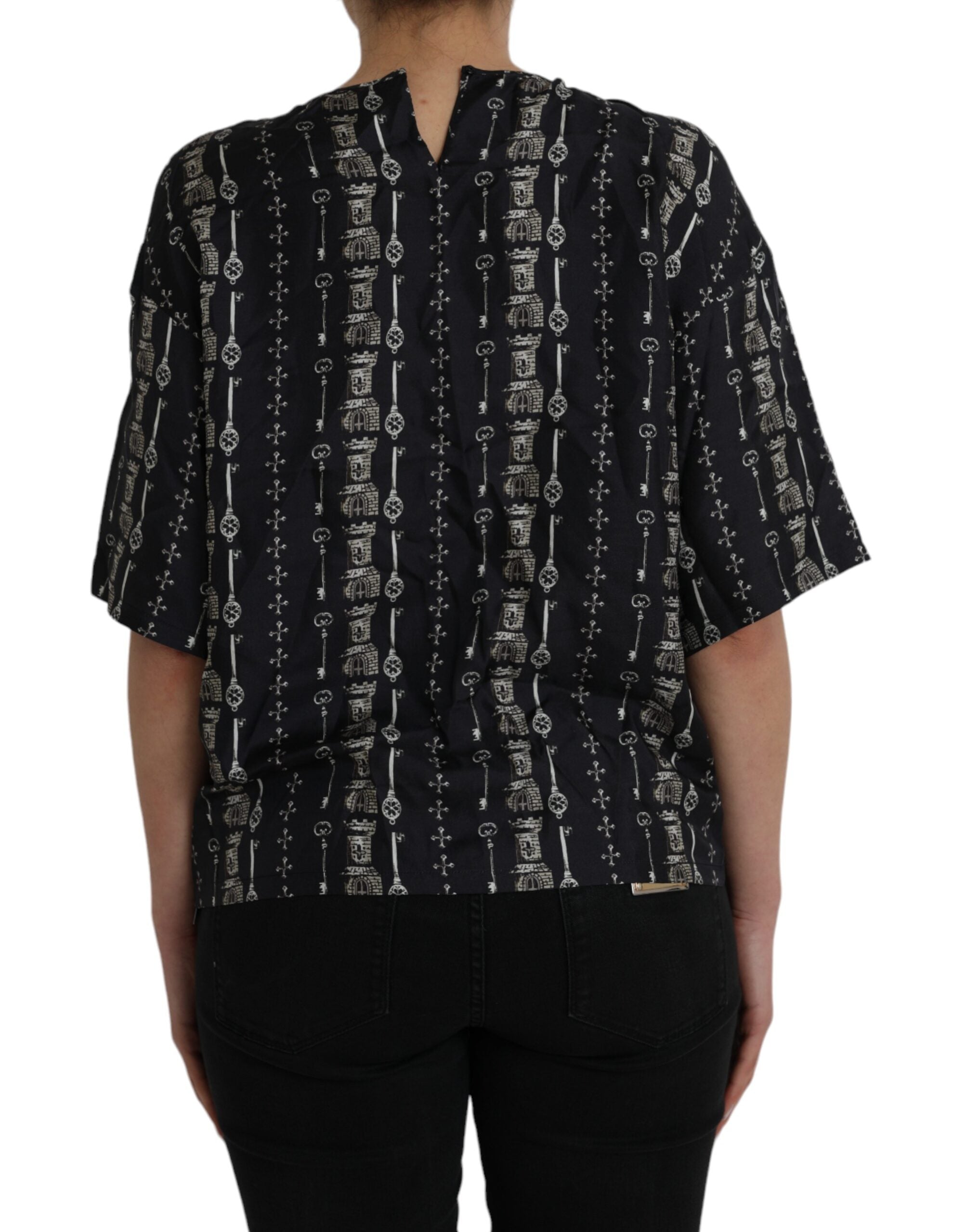 Bluse T-Shirt aus Seide mit Schloss-Print „Black Key“
