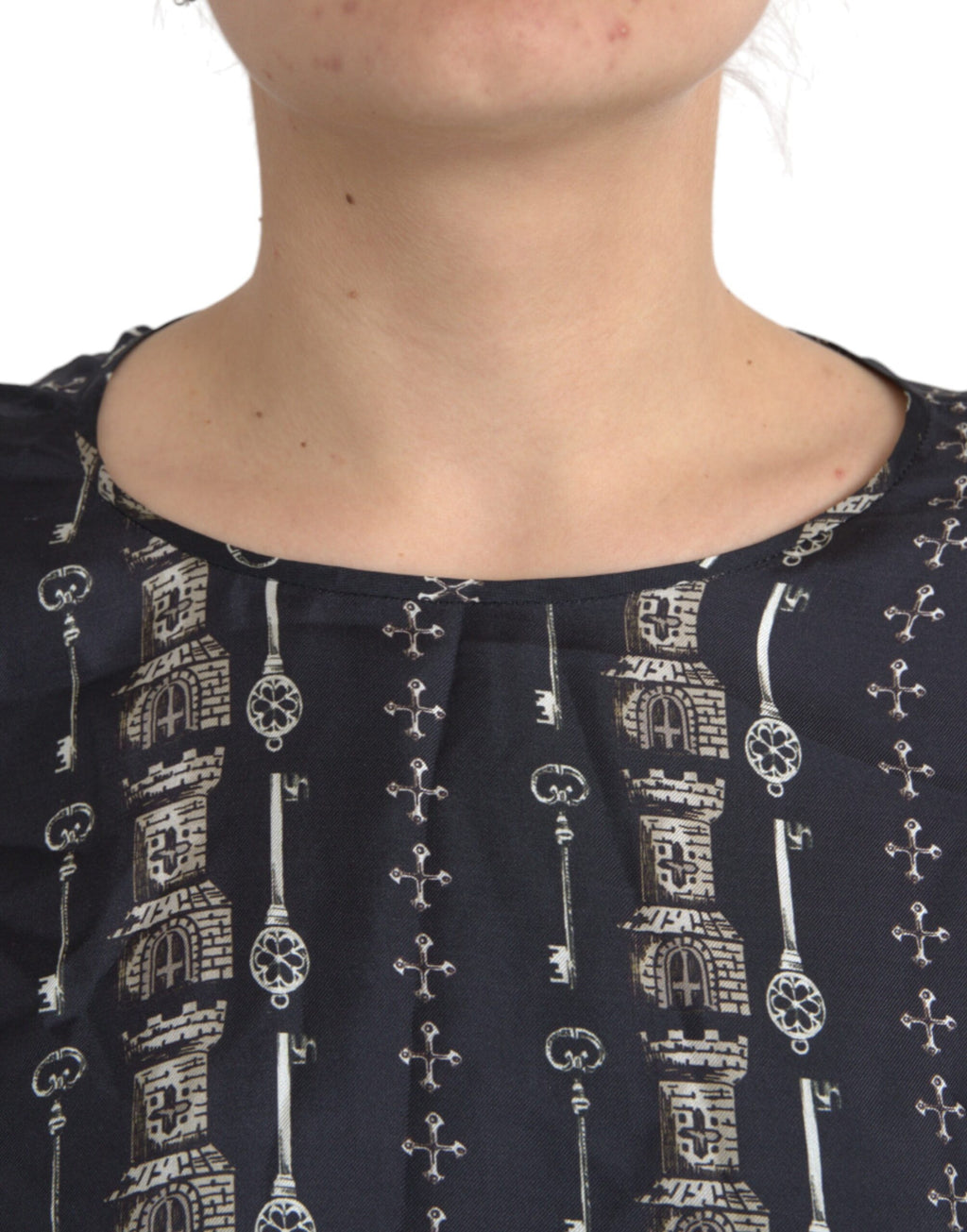 Bluse T-Shirt aus Seide mit Schloss-Print „Black Key“