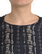 Bluse T-Shirt aus Seide mit Schloss-Print „Black Key“