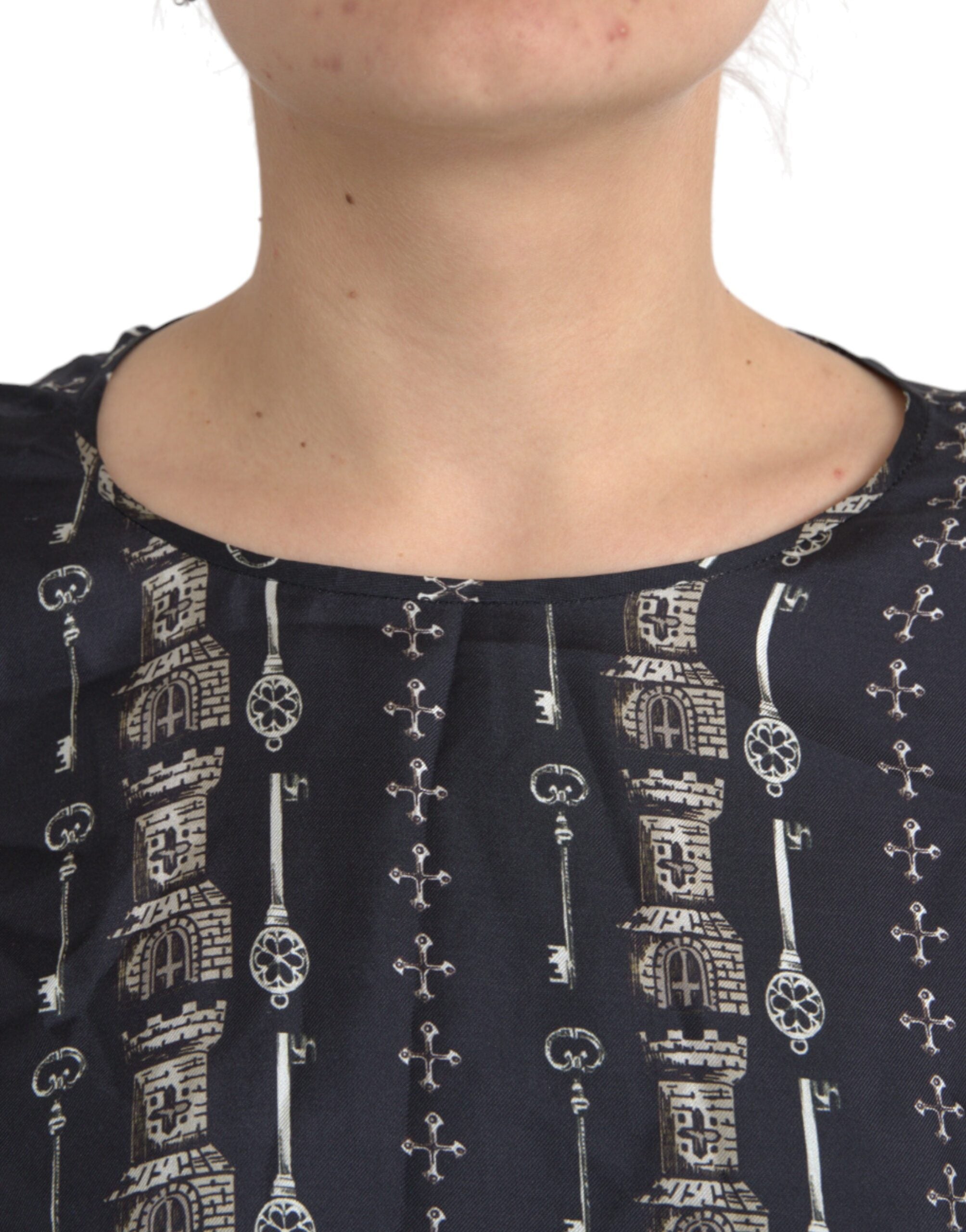 Bluse T-Shirt aus Seide mit Schloss-Print „Black Key“