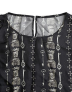 Bluse T-Shirt aus Seide mit Schloss-Print „Black Key“