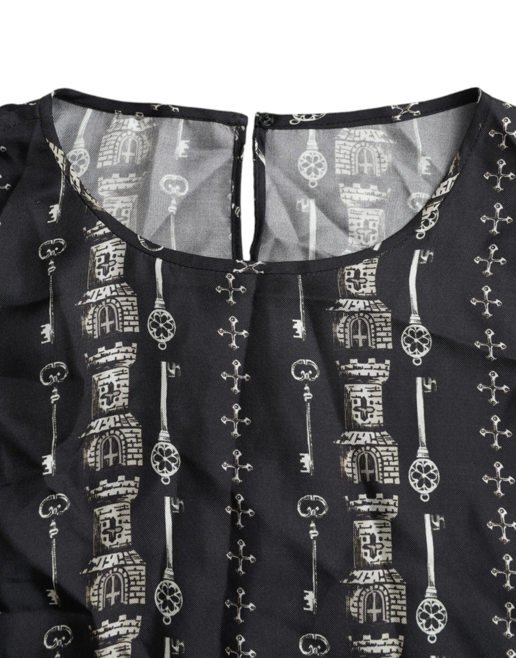 Bluse T-Shirt aus Seide mit Schloss-Print „Black Key“