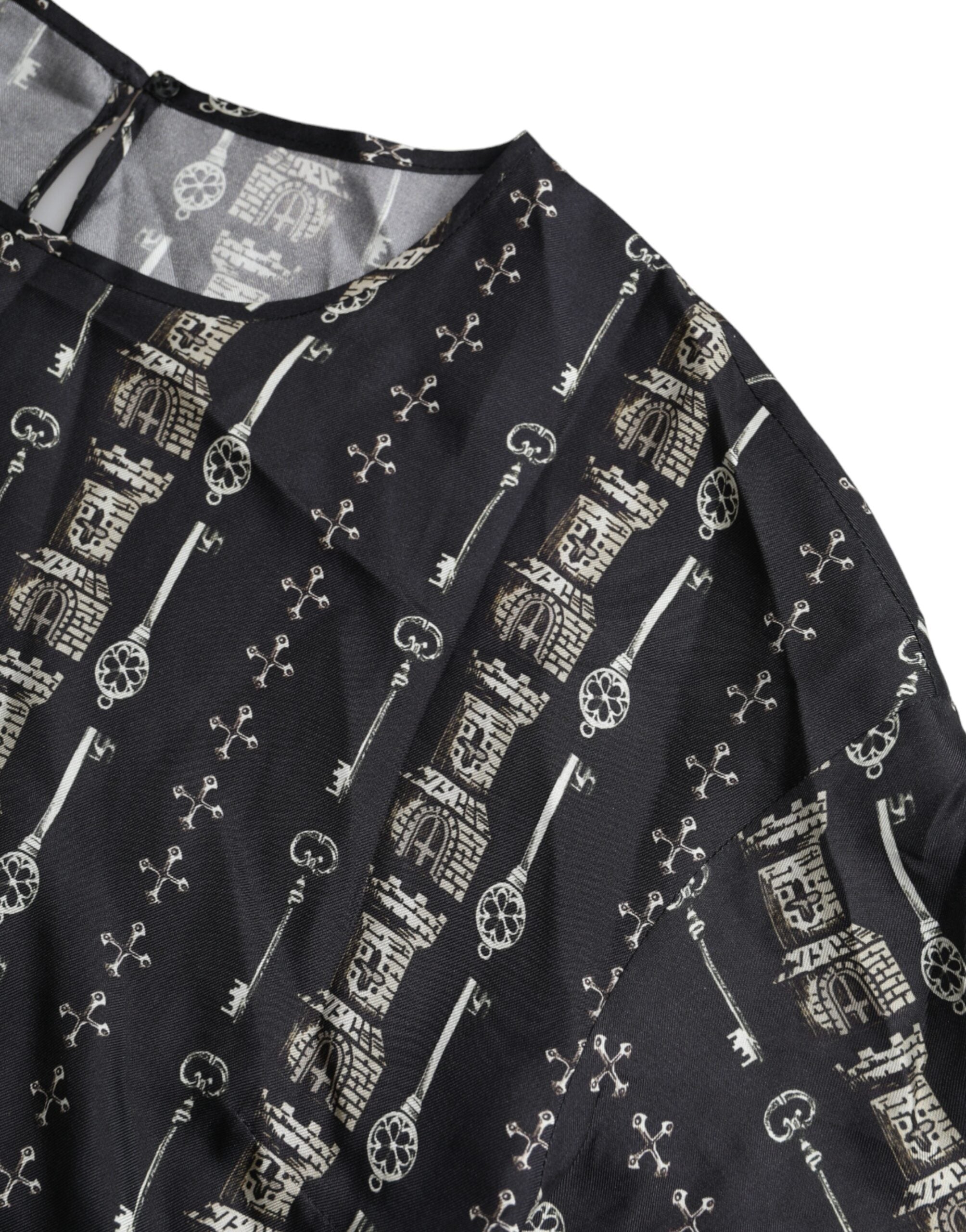 Bluse T-Shirt aus Seide mit Schloss-Print „Black Key“