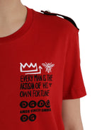 Red Cotton Graphic Print Crew Neck T-shirt