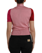 Rosa Kurzarm-Pullover mit Ascot-Kragen