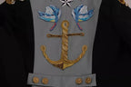 Blaue Baumwolljacke mit Knopfleiste und Kristallverzierung