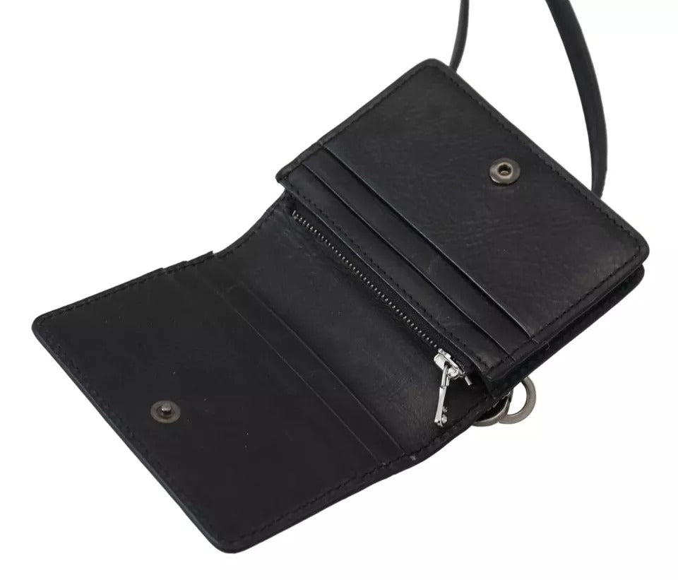 Schwarze Leder-Bifold-Umhängetasche für Damen