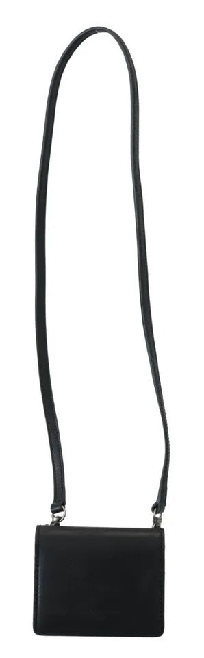 Schwarze Leder-Bifold-Umhängetasche für Damen