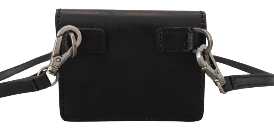 Schwarze Leder-Bifold-Umhängetasche für Damen