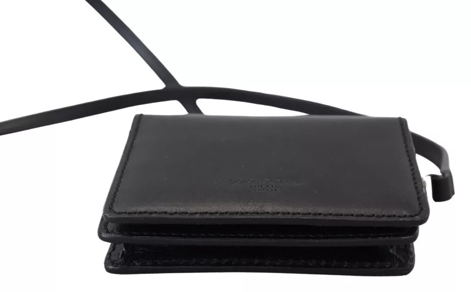 Schwarze Leder-Bifold-Umhängetasche für Damen