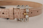 Beige Leather Crystal Buckle Women Belt
