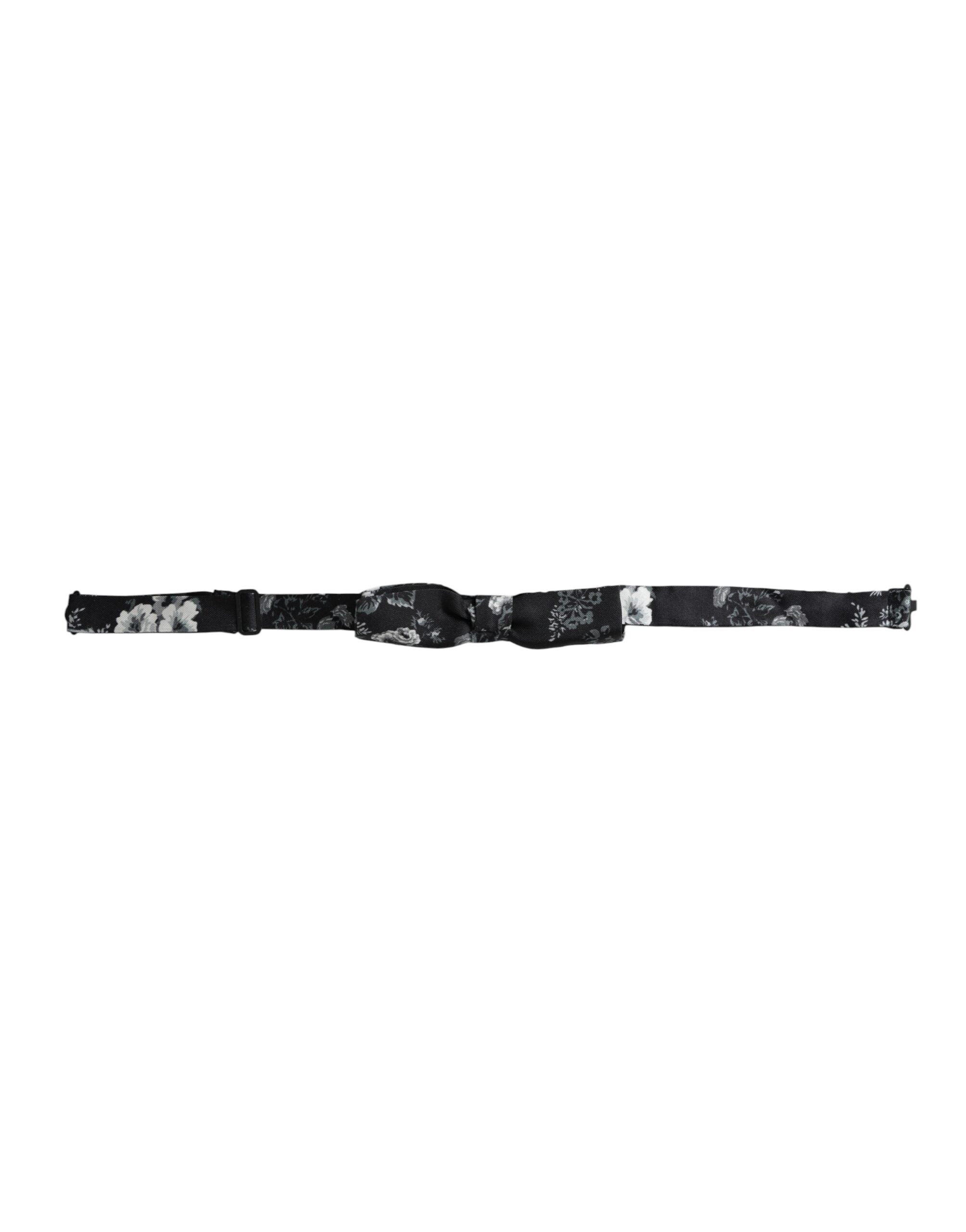 Schwarze florale Seidenfliege für Herren mit verstellbarem Halsband