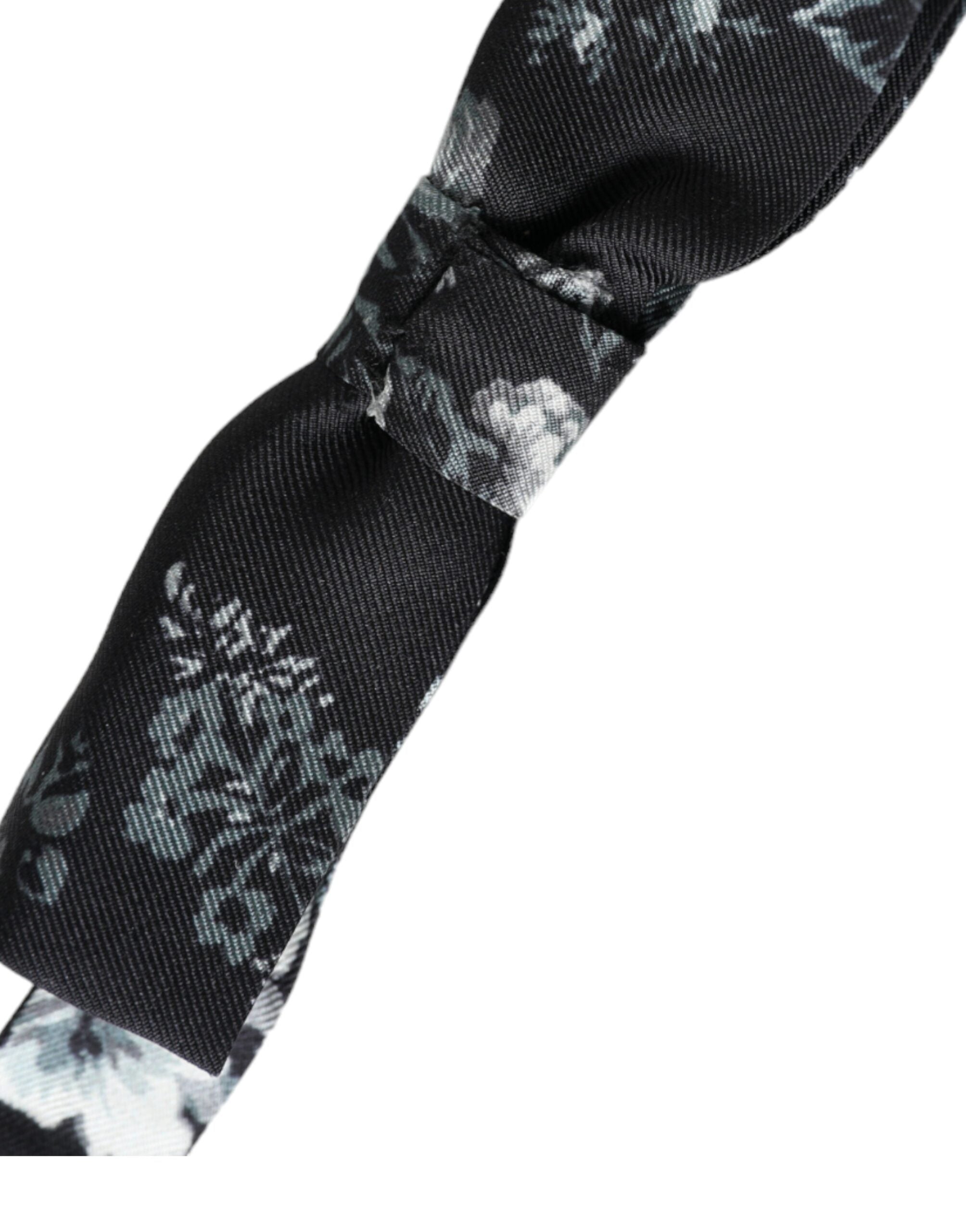Schwarze florale Seidenfliege für Herren mit verstellbarem Halsband