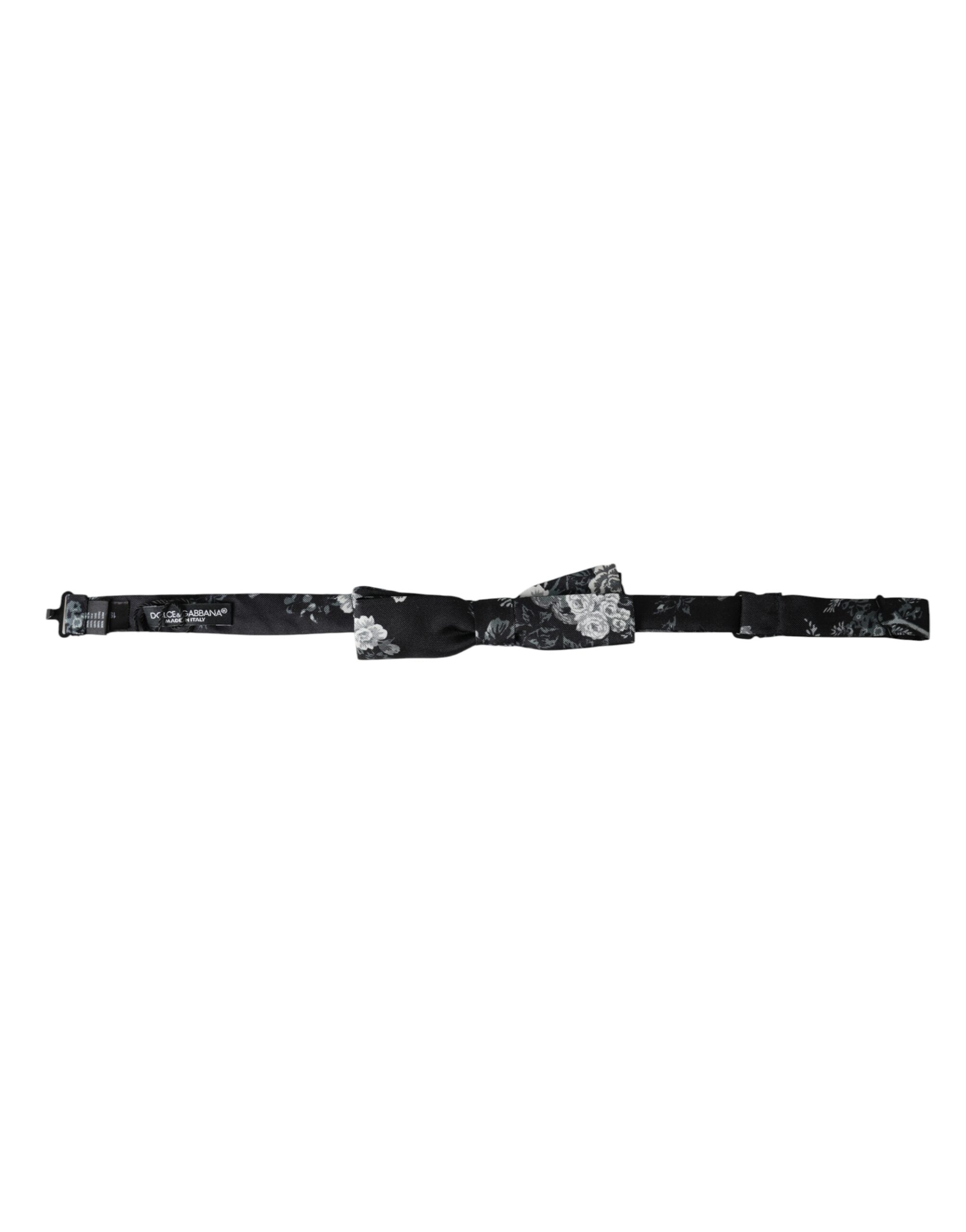 Schwarze florale Seidenfliege für Herren mit verstellbarem Halsband