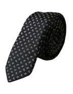 Cravatta regolabile da uomo in seta jacquard nera