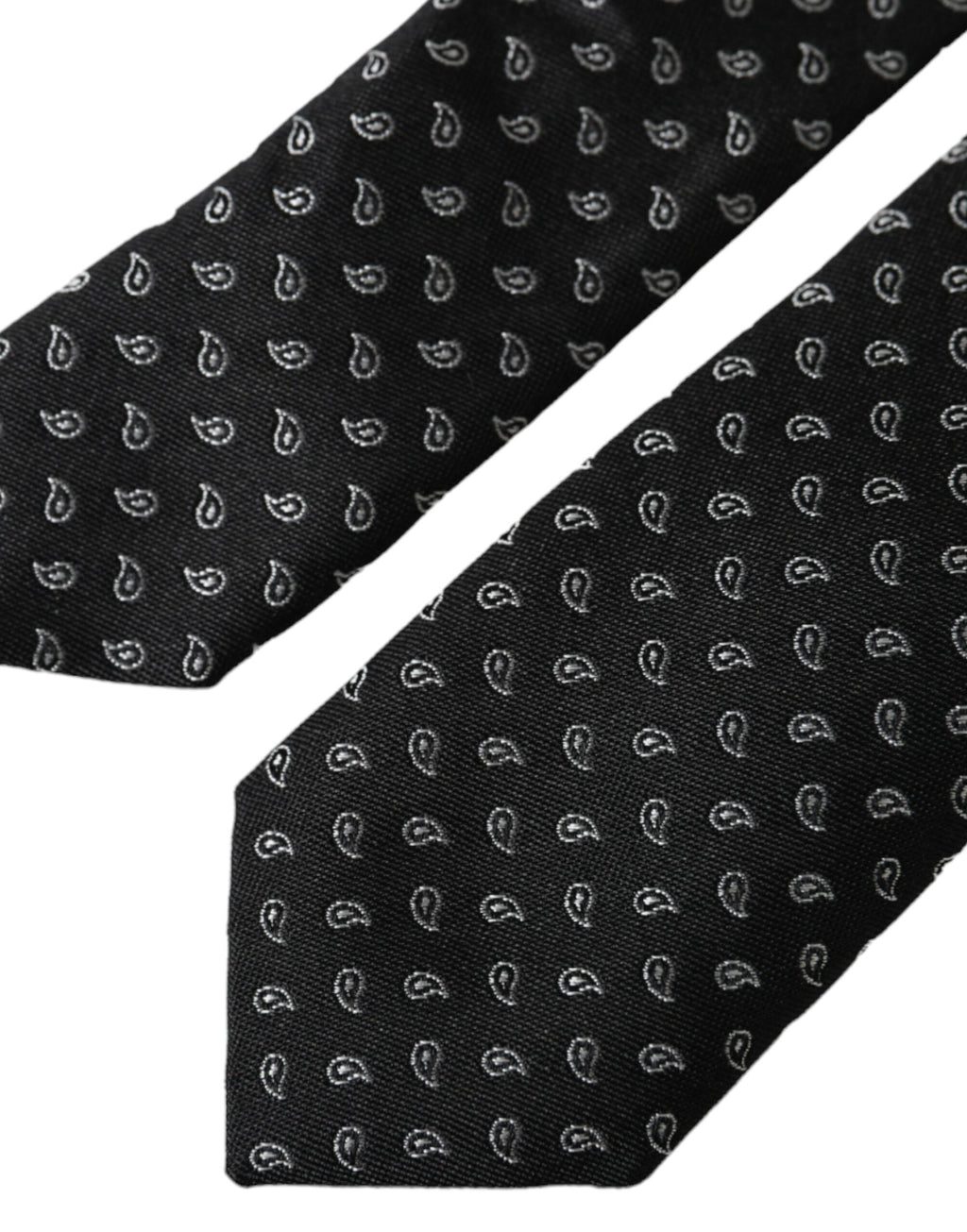 Cravatta regolabile da uomo in seta jacquard nera