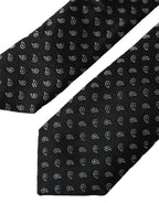 Cravatta regolabile da uomo in seta jacquard nera