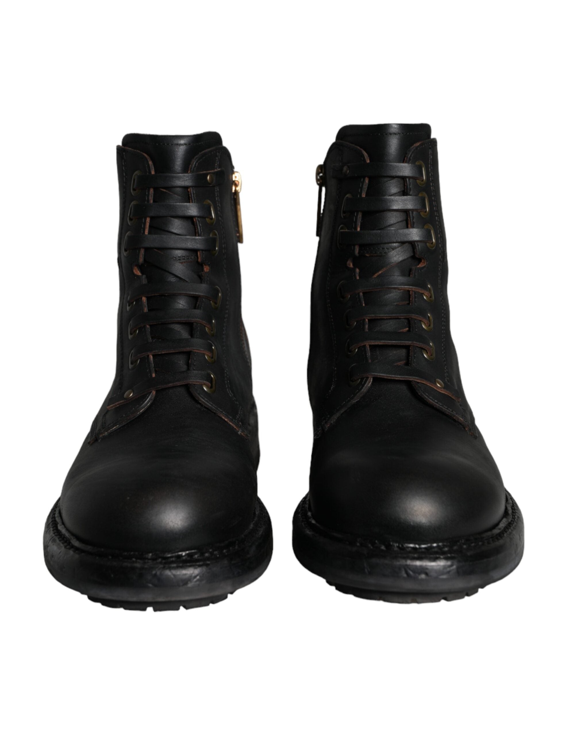 Black Lace-Up Mid-Calf Boots Men's Shoes