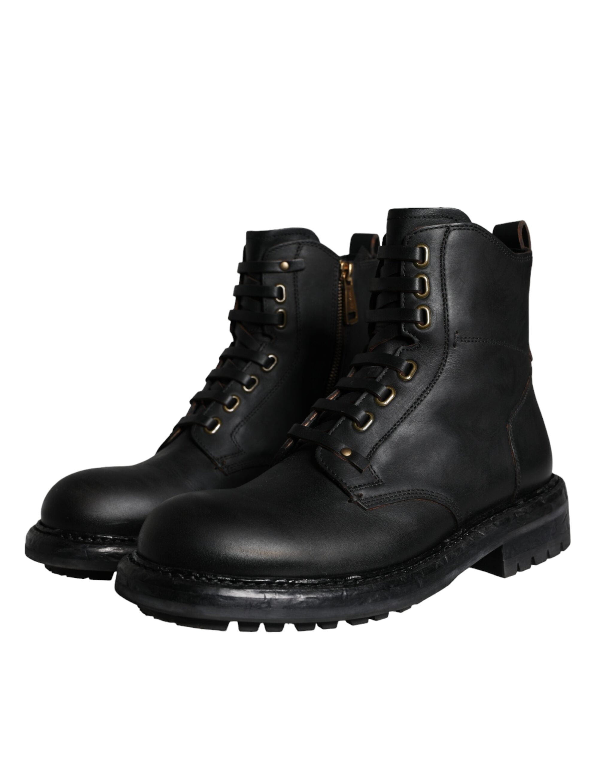 Black Lace-Up Mid-Calf Boots Men's Shoes