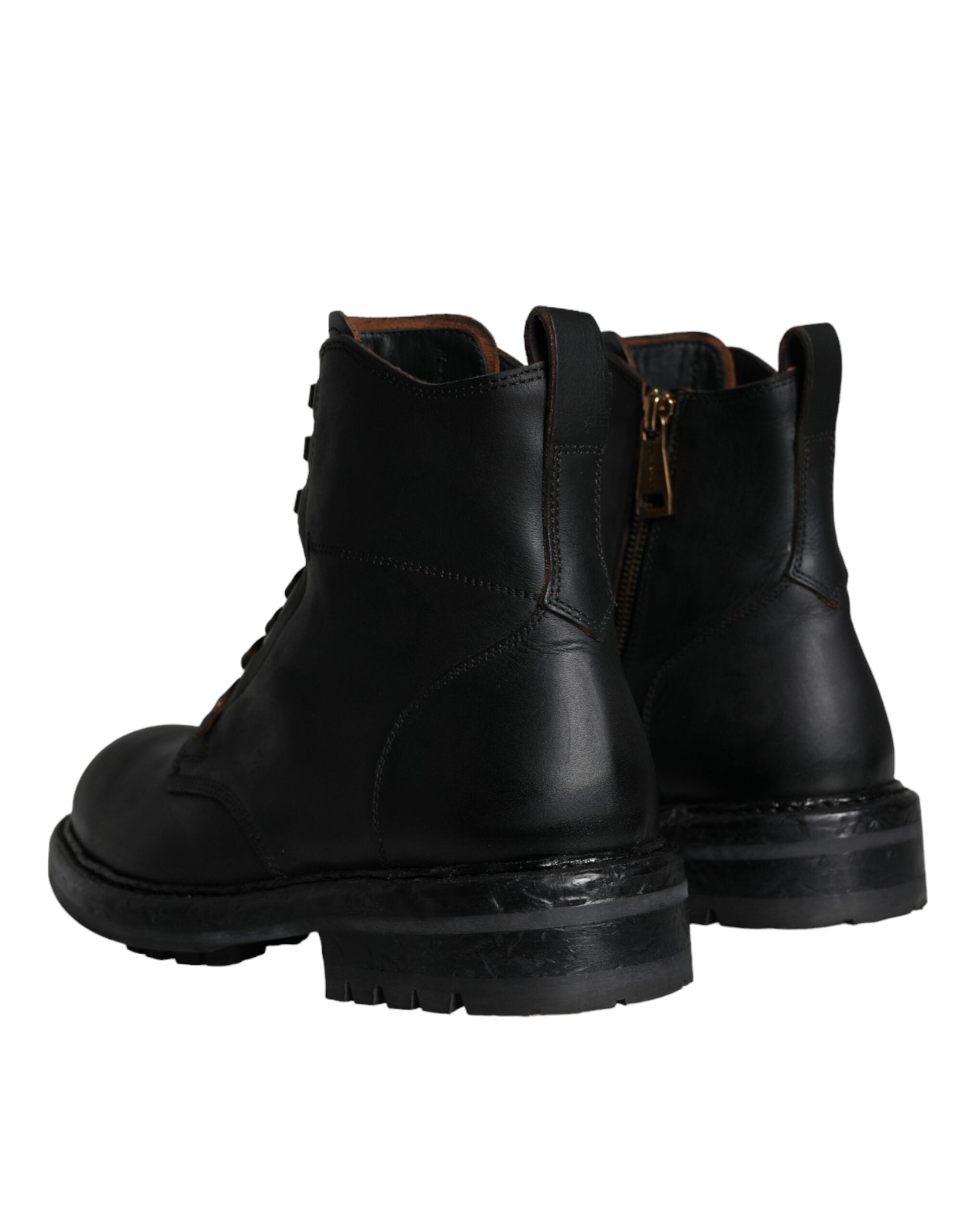 Black Lace-Up Mid-Calf Boots Men's Shoes