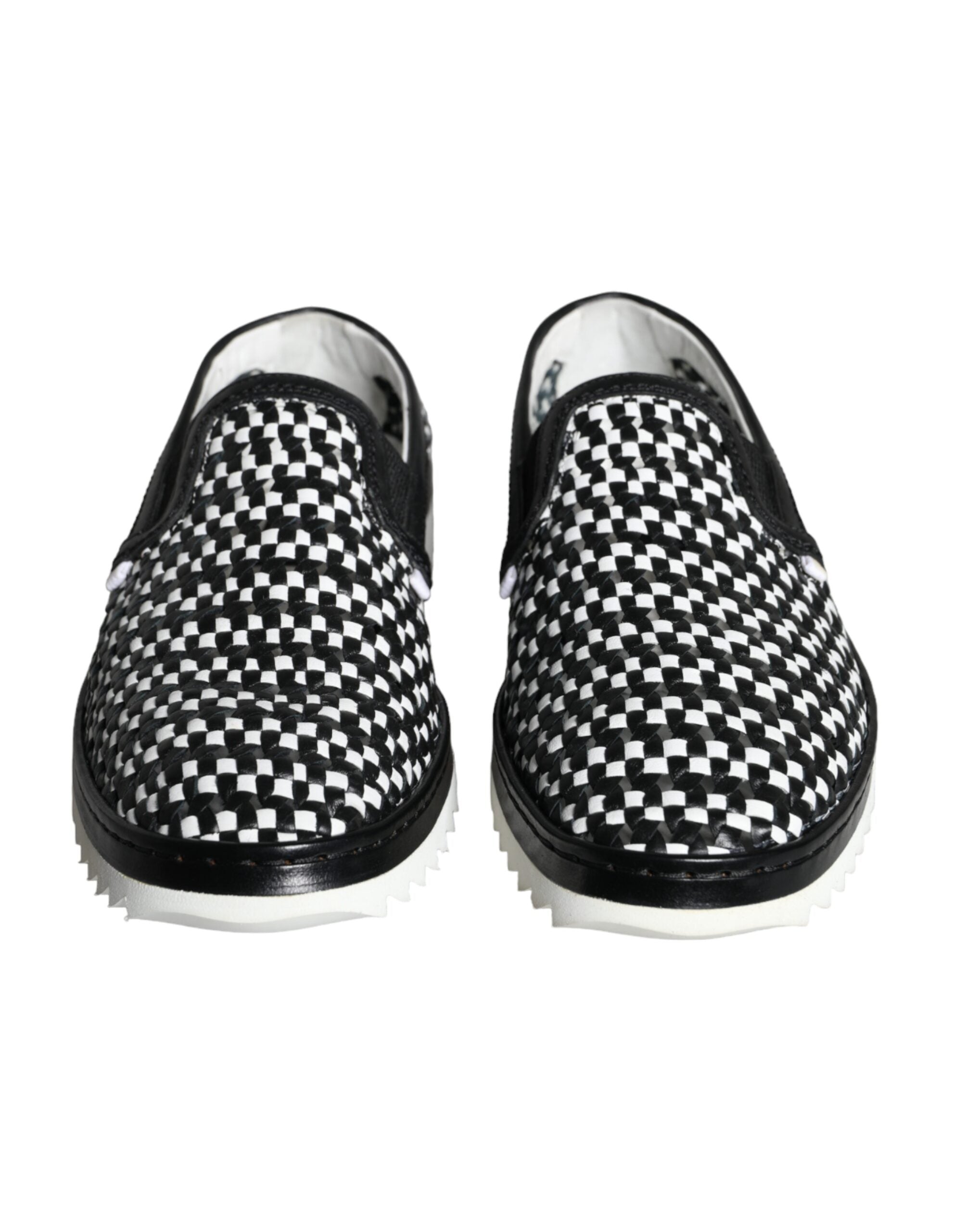 Black White Woven Slip-On Men's Loafers