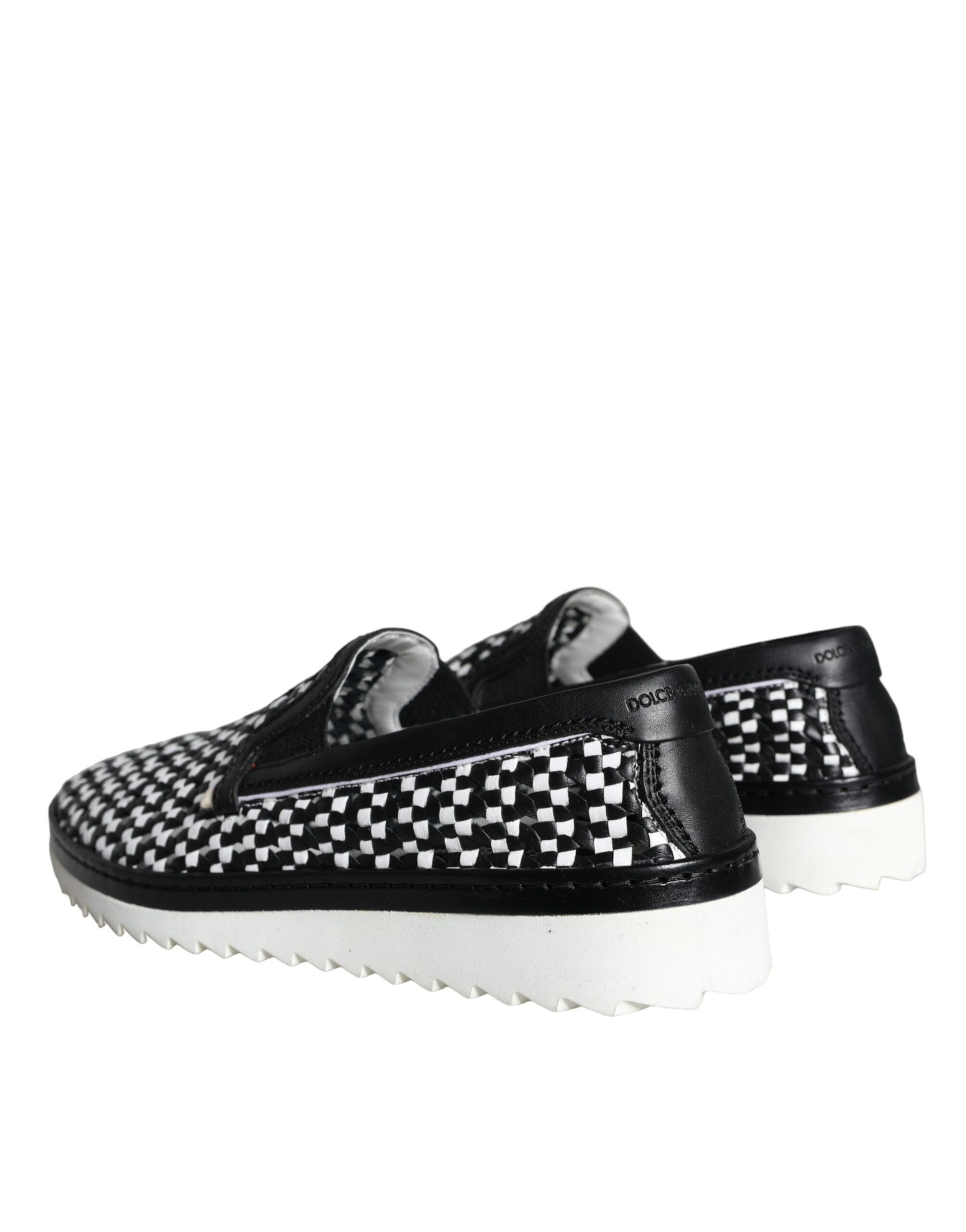Black White Woven Slip-On Men's Loafers