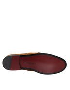 Brown Velvet Leather Logo Mocassin Slip On Shoes