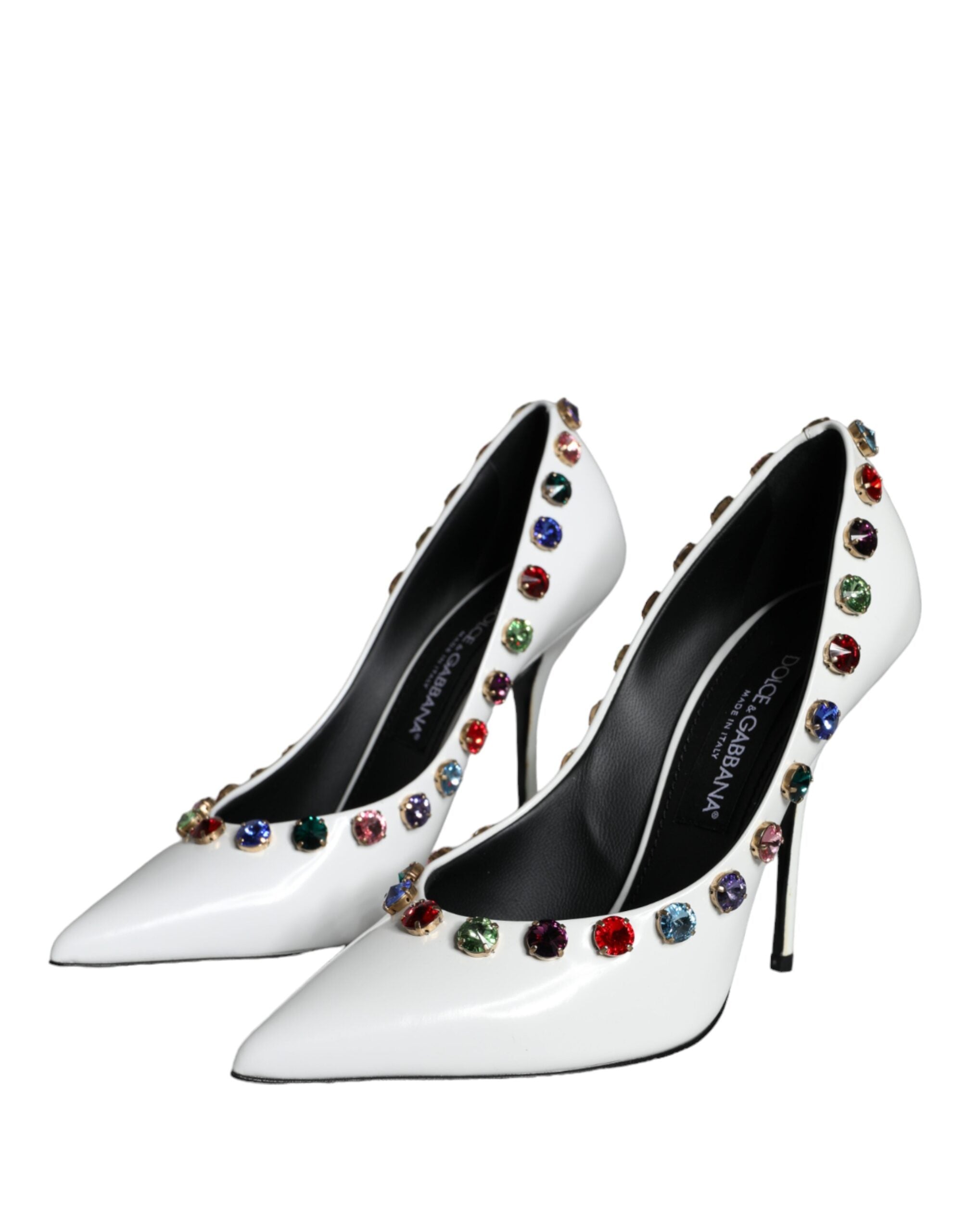 Scarpe décolleté con tacco alto in pelle e cristalli bianchi