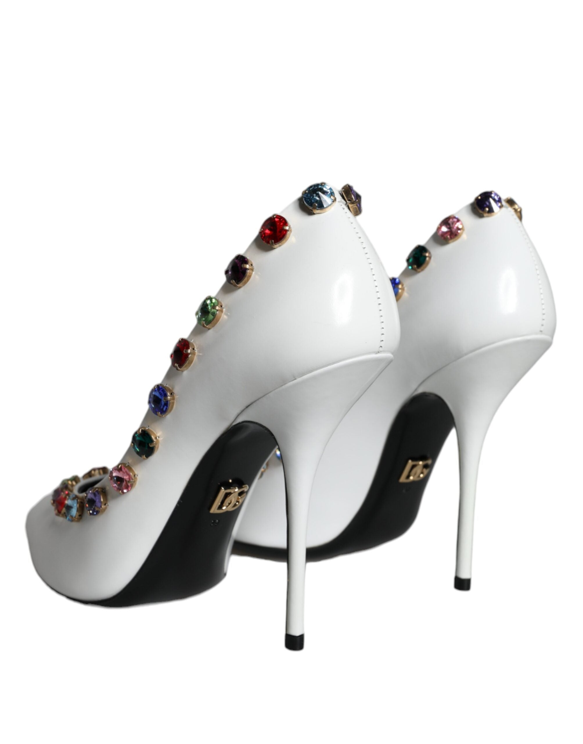 Scarpe décolleté con tacco alto in pelle e cristalli bianchi