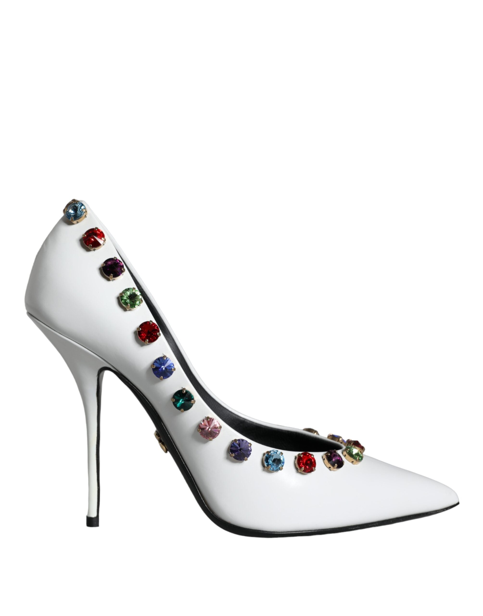 Scarpe décolleté con tacco alto in pelle e cristalli bianchi