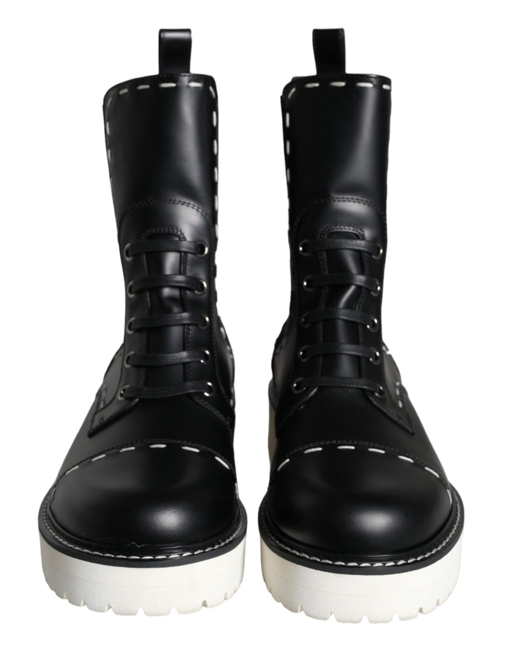 Schwarze Leder-Combat-Stiefel, knöchelhoch