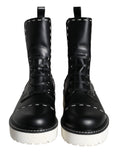 Schwarze Leder-Combat-Stiefel, knöchelhoch