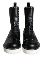 Schwarze Leder-Combat-Stiefel, knöchelhoch