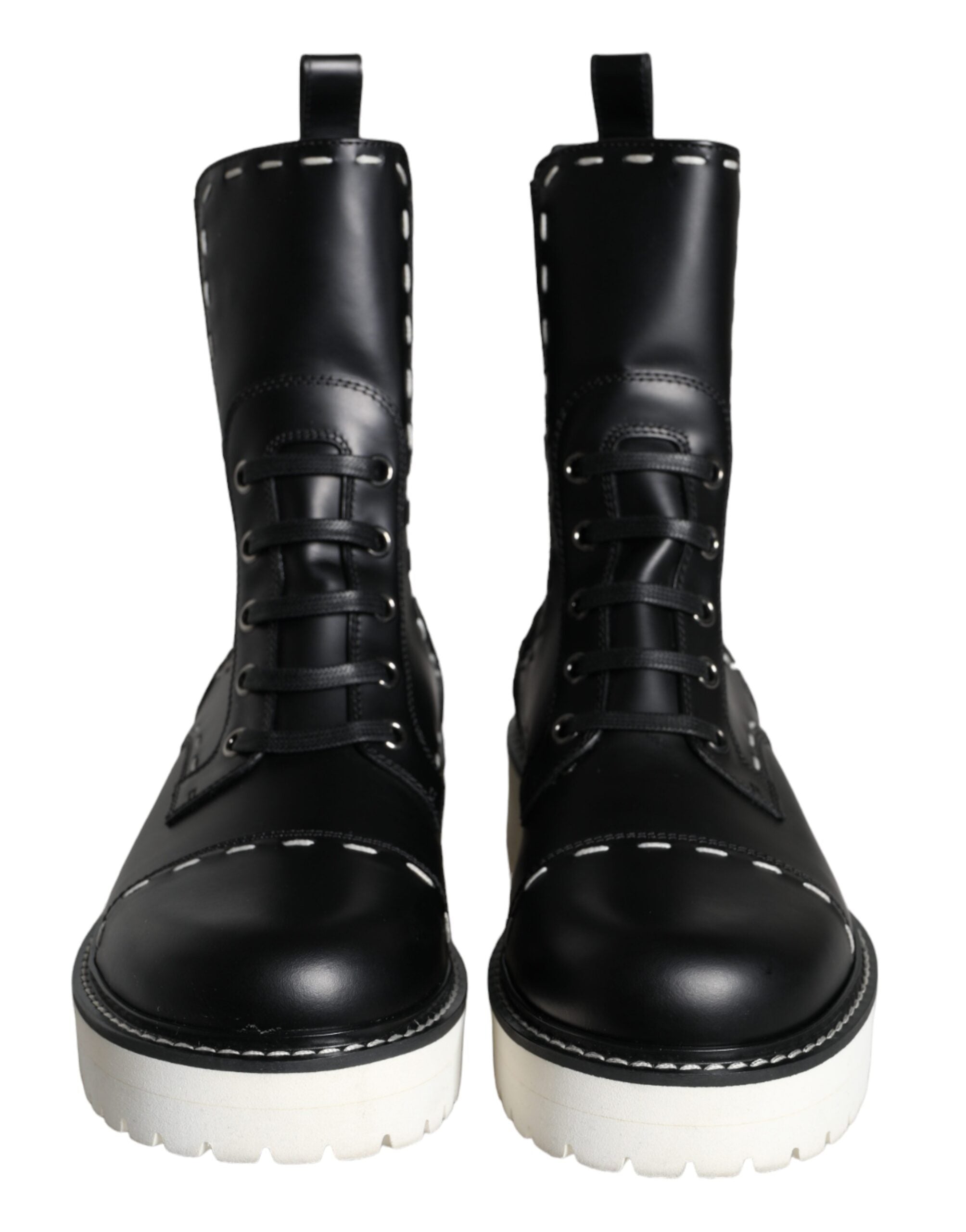 Schwarze Leder-Combat-Stiefel, knöchelhoch