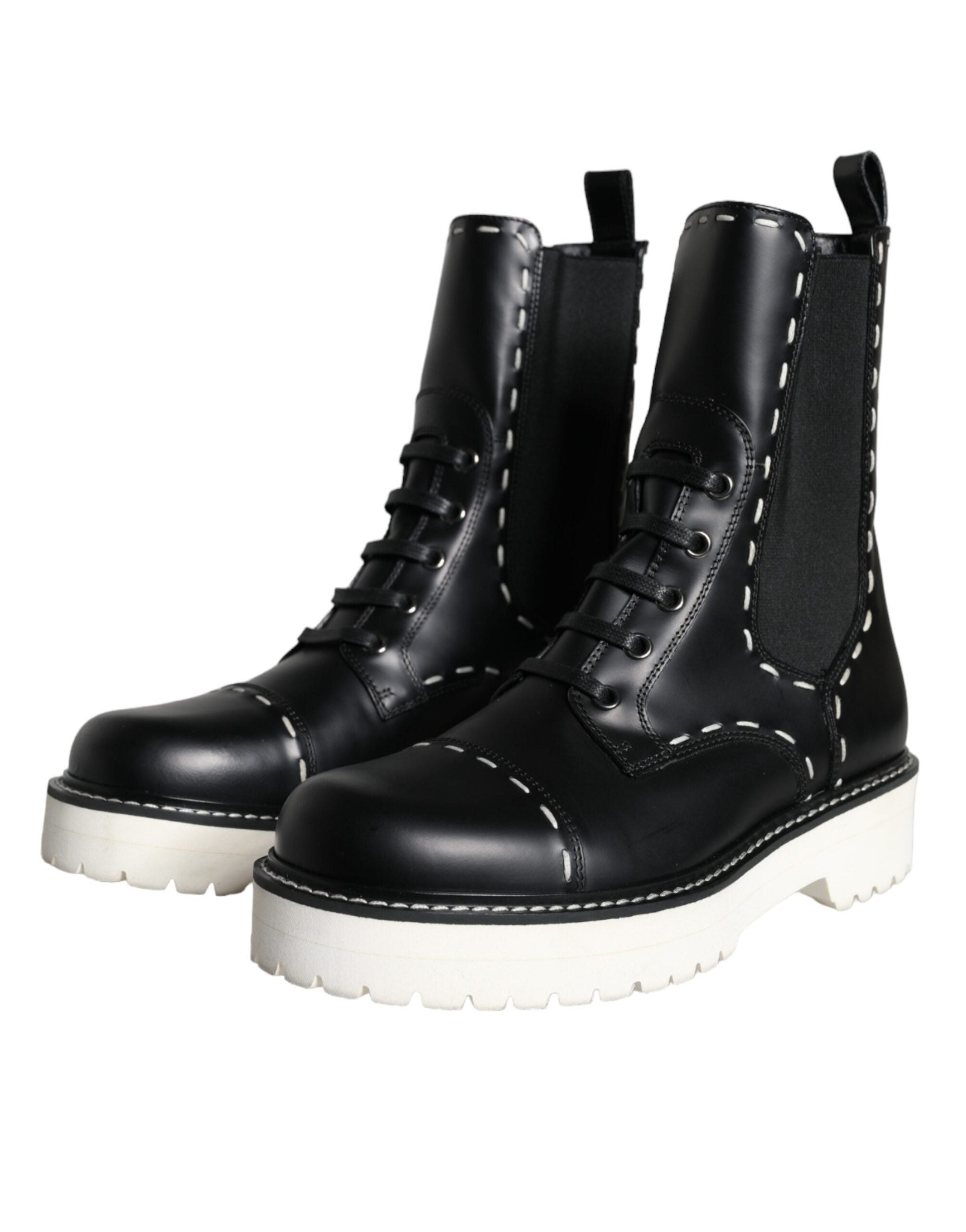 Schwarze Leder-Combat-Stiefel, knöchelhoch