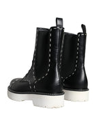 Schwarze Leder-Combat-Stiefel, knöchelhoch