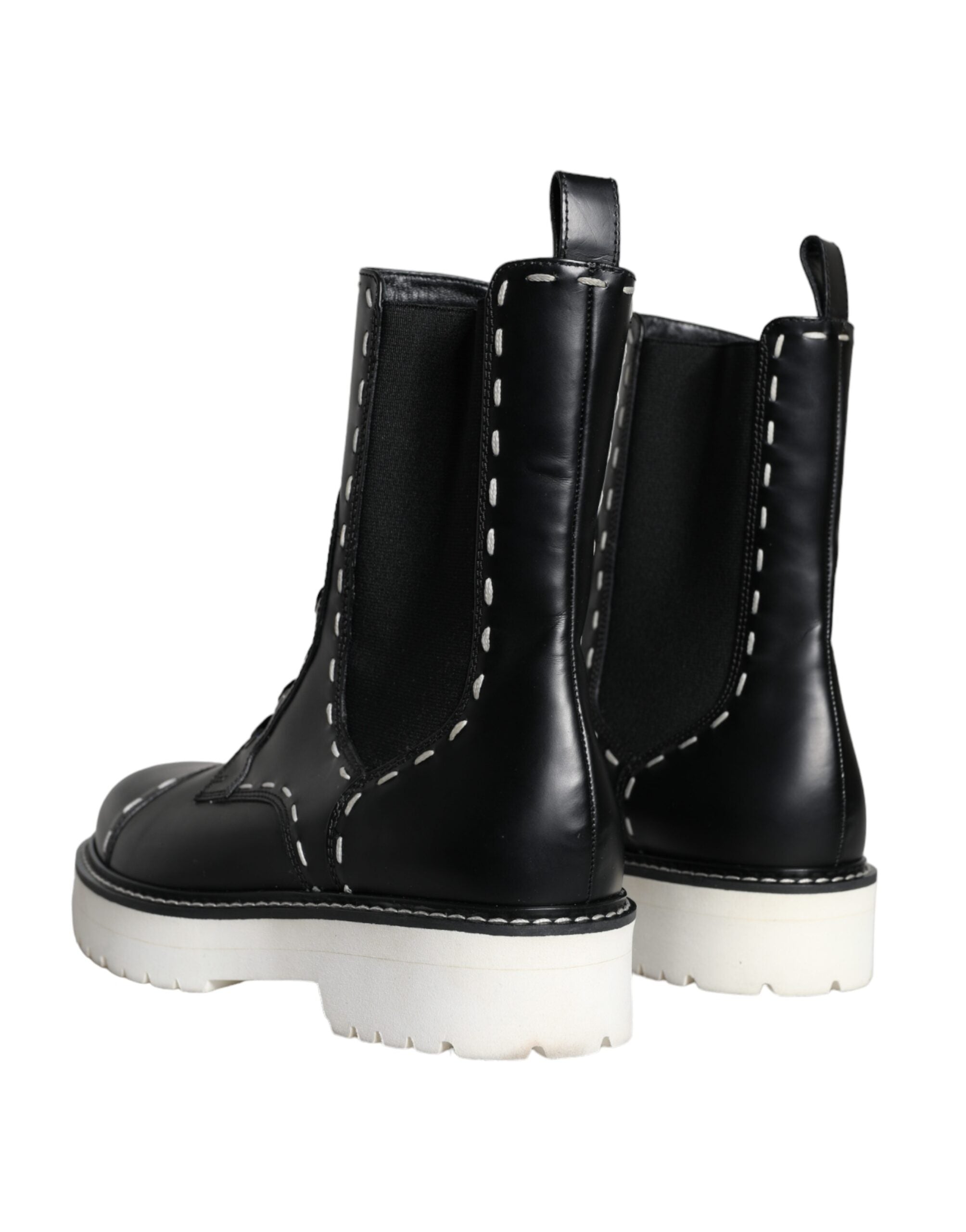 Schwarze Leder-Combat-Stiefel, knöchelhoch