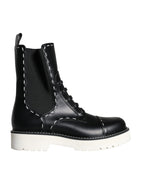 Schwarze Leder-Combat-Stiefel, knöchelhoch